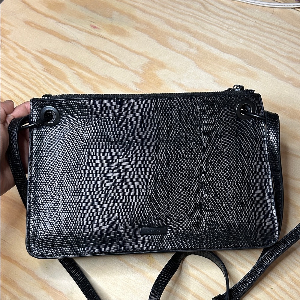 Aldo Black Textured Handbag - Faux Lizard-Skin + Grommet Strap
